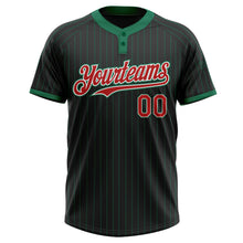 Load image into Gallery viewer, Custom Black Kelly Green Pinstripe Red-White Two-Button Unisex Softball Jersey
