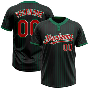 Custom Black Kelly Green Pinstripe Red-White Two-Button Unisex Softball Jersey