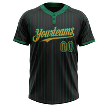 Load image into Gallery viewer, Custom Black Kelly Green Pinstripe Old Gold Two-Button Unisex Softball Jersey
