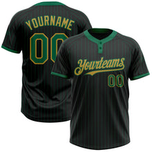 Load image into Gallery viewer, Custom Black Kelly Green Pinstripe Old Gold Two-Button Unisex Softball Jersey
