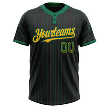 Load image into Gallery viewer, Custom Black Kelly Green Pinstripe Gold Two-Button Unisex Softball Jersey
