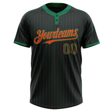 Load image into Gallery viewer, Custom Black Kelly Green Pinstripe Orange Two-Button Unisex Softball Jersey
