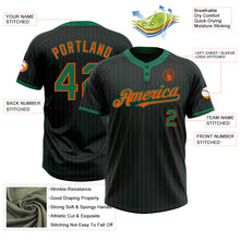 Load image into Gallery viewer, Custom Black Kelly Green Pinstripe Orange Two-Button Unisex Softball Jersey
