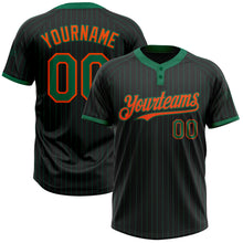 Load image into Gallery viewer, Custom Black Kelly Green Pinstripe Orange Two-Button Unisex Softball Jersey
