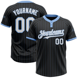 Custom Black Light Blue Pinstripe White Two-Button Unisex Softball Jersey