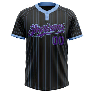 Custom Black Light Blue Pinstripe Purple Two-Button Unisex Softball Jersey