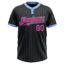 Load image into Gallery viewer, Custom Black Light Blue Pinstripe Pink Two-Button Unisex Softball Jersey
