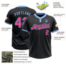 Load image into Gallery viewer, Custom Black Light Blue Pinstripe Pink Two-Button Unisex Softball Jersey
