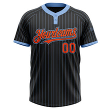 Load image into Gallery viewer, Custom Black Light Blue Pinstripe Orange Two-Button Unisex Softball Jersey
