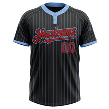 Load image into Gallery viewer, Custom Black Light Blue Pinstripe Red Two-Button Unisex Softball Jersey
