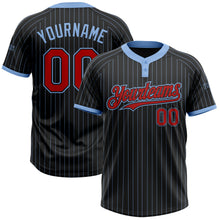 Load image into Gallery viewer, Custom Black Light Blue Pinstripe Red Two-Button Unisex Softball Jersey
