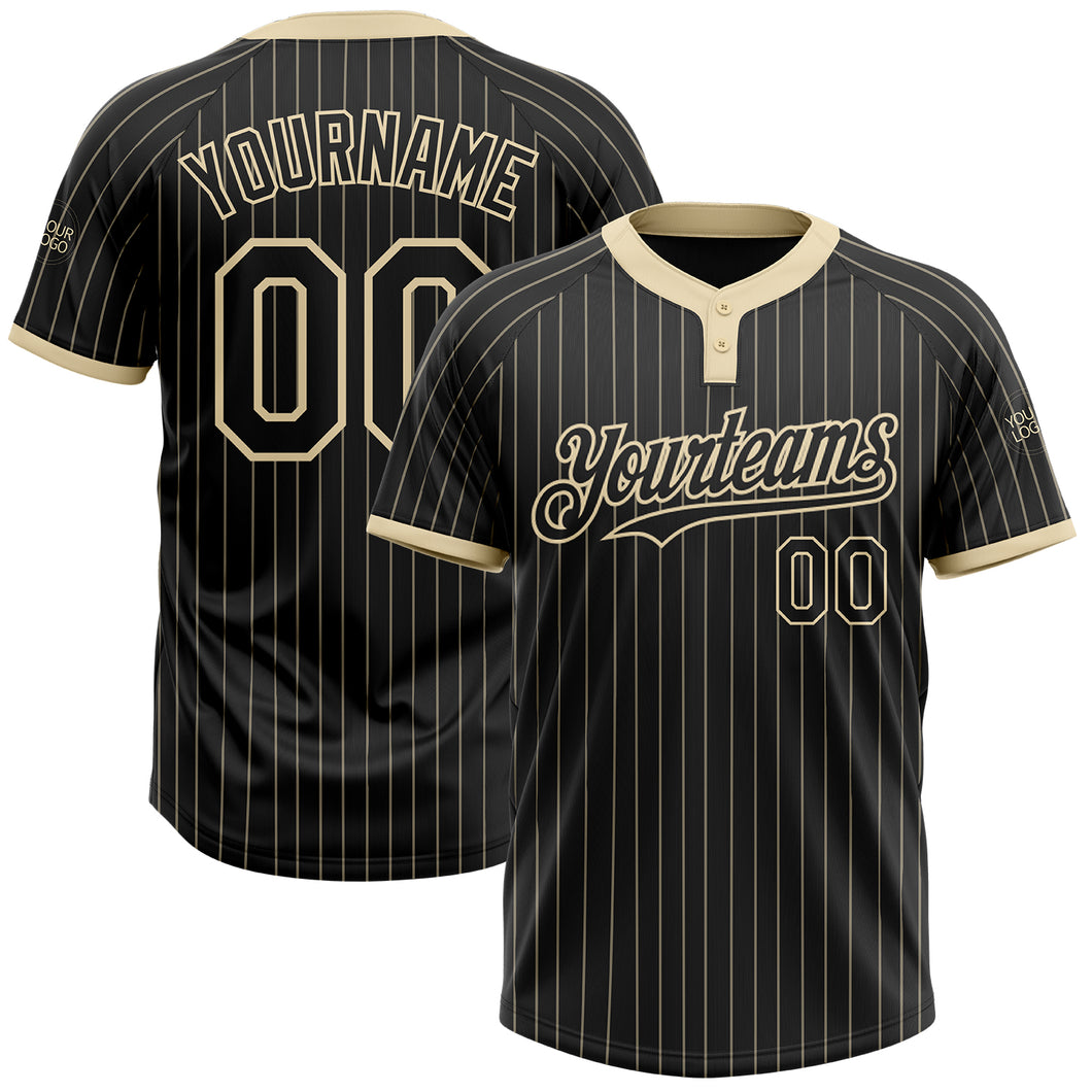 Custom Black Cream Pinstripe Cream Two-Button Unisex Softball Jersey