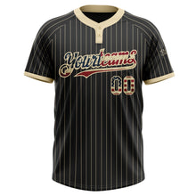 Load image into Gallery viewer, Custom Black Cream Pinstripe Vintage USA Flag Two-Button Unisex Softball Jersey
