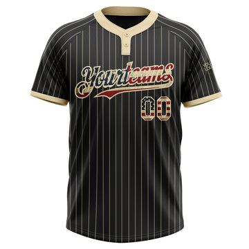 Custom Black Cream Pinstripe Vintage USA Flag Two-Button Unisex Softball Jersey