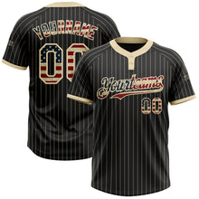 Load image into Gallery viewer, Custom Black Cream Pinstripe Vintage USA Flag Two-Button Unisex Softball Jersey
