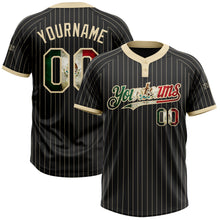Load image into Gallery viewer, Custom Black Cream Pinstripe Vintage Mexican Flag Two-Button Unisex Softball Jersey
