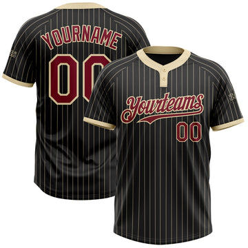 Custom Black Cream Pinstripe Crimson Two-Button Unisex Softball Jersey