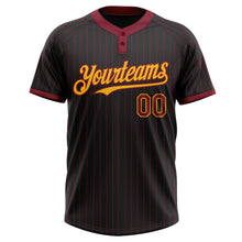 Load image into Gallery viewer, Custom Black Crimson Pinstripe Gold Two-Button Unisex Softball Jersey
