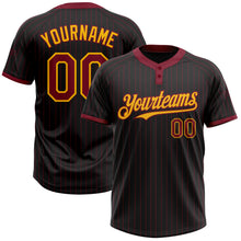 Load image into Gallery viewer, Custom Black Crimson Pinstripe Gold Two-Button Unisex Softball Jersey
