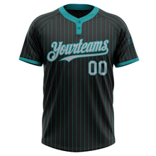 Load image into Gallery viewer, Custom Black Teal Pinstripe Gray Two-Button Unisex Softball Jersey
