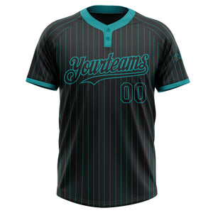 Custom Black Teal Pinstripe Teal Two-Button Unisex Softball Jersey