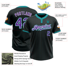 Load image into Gallery viewer, Custom Black Teal Pinstripe Purple-White Two-Button Unisex Softball Jersey
