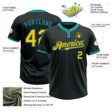 Load image into Gallery viewer, Custom Black Teal Pinstripe Yellow Two-Button Unisex Softball Jersey

