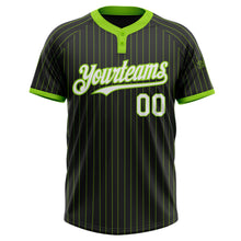 Load image into Gallery viewer, Custom Black Neon Green Pinstripe White Two-Button Unisex Softball Jersey
