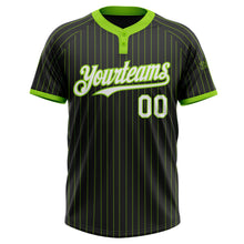 Laden Sie das Bild in den Galerie-Viewer, Custom Black Neon Green Pinstripe White Two-Button Unisex Softball Jersey
