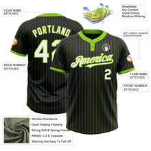 Load image into Gallery viewer, Custom Black Neon Green Pinstripe White Two-Button Unisex Softball Jersey
