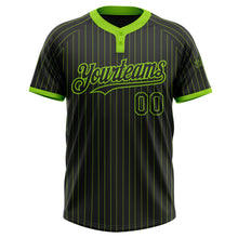 Laden Sie das Bild in den Galerie-Viewer, Custom Black Neon Green Pinstripe Neon Green Two-Button Unisex Softball Jersey
