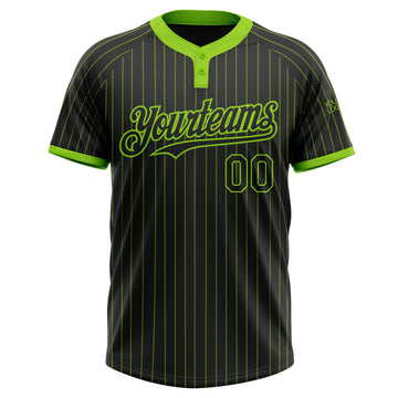 Custom Black Neon Green Pinstripe Neon Green Two-Button Unisex Softball Jersey