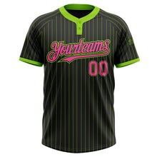 Load image into Gallery viewer, Custom Black Neon Green Pinstripe Pink Two-Button Unisex Softball Jersey
