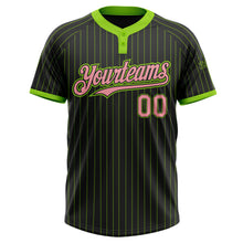 Laden Sie das Bild in den Galerie-Viewer, Custom Black Neon Green Pinstripe Medium Pink Two-Button Unisex Softball Jersey
