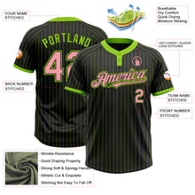Load image into Gallery viewer, Custom Black Neon Green Pinstripe Medium Pink Two-Button Unisex Softball Jersey
