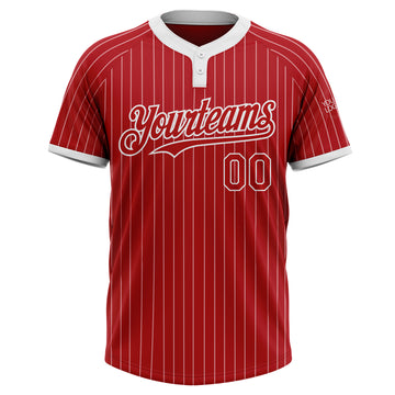 Custom Red White Pinstripe White Two-Button Unisex Softball Jersey