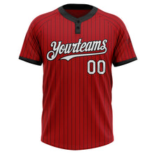 Load image into Gallery viewer, Custom Red Black Pinstripe White Two-Button Unisex Softball Jersey
