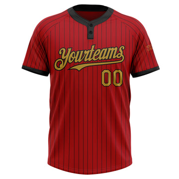 Custom Red Black Pinstripe Old Gold Two-Button Unisex Softball Jersey