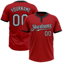 Load image into Gallery viewer, Custom Red Black Pinstripe Gray Two-Button Unisex Softball Jersey
