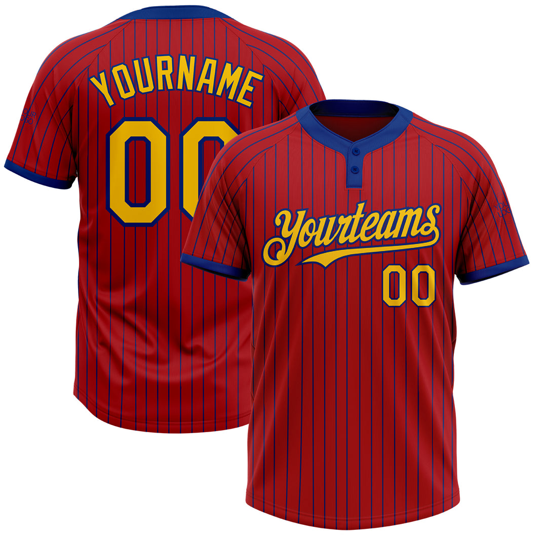 Custom Red Royal Pinstripe Yellow Two-Button Unisex Softball Jersey