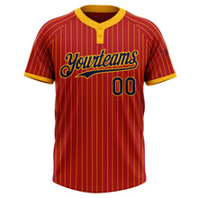 Laden Sie das Bild in den Galerie-Viewer, Custom Red Gold Pinstripe Navy Two-Button Unisex Softball Jersey
