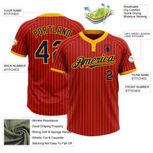 Загрузить изображение в средство просмотра галереи, Custom Red Gold Pinstripe Navy Two-Button Unisex Softball Jersey
