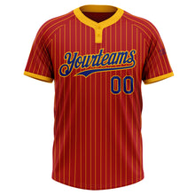 Load image into Gallery viewer, Custom Red Gold Pinstripe Royal Two-Button Unisex Softball Jersey
