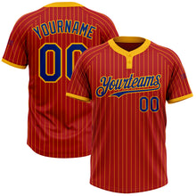 Load image into Gallery viewer, Custom Red Gold Pinstripe Royal Two-Button Unisex Softball Jersey
