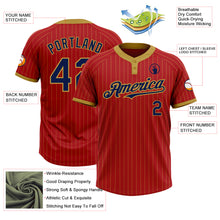 Load image into Gallery viewer, Custom Red Old Gold Pinstripe Navy Two-Button Unisex Softball Jersey
