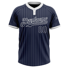 Laden Sie das Bild in den Galerie-Viewer, Custom Navy White Pinstripe White Two-Button Unisex Softball Jersey
