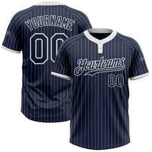 Laden Sie das Bild in den Galerie-Viewer, Custom Navy White Pinstripe White Two-Button Unisex Softball Jersey
