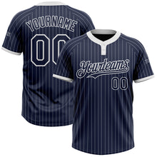 Load image into Gallery viewer, Custom Navy White Pinstripe White Two-Button Unisex Softball Jersey
