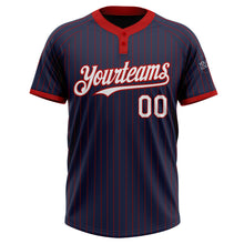 Laden Sie das Bild in den Galerie-Viewer, Custom Navy Red Pinstripe White Two-Button Unisex Softball Jersey
