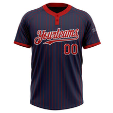 Load image into Gallery viewer, Custom Navy Red Pinstripe White Two-Button Unisex Softball Jersey
